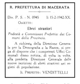 Prefettura: registrazione degli ebrei stranieri